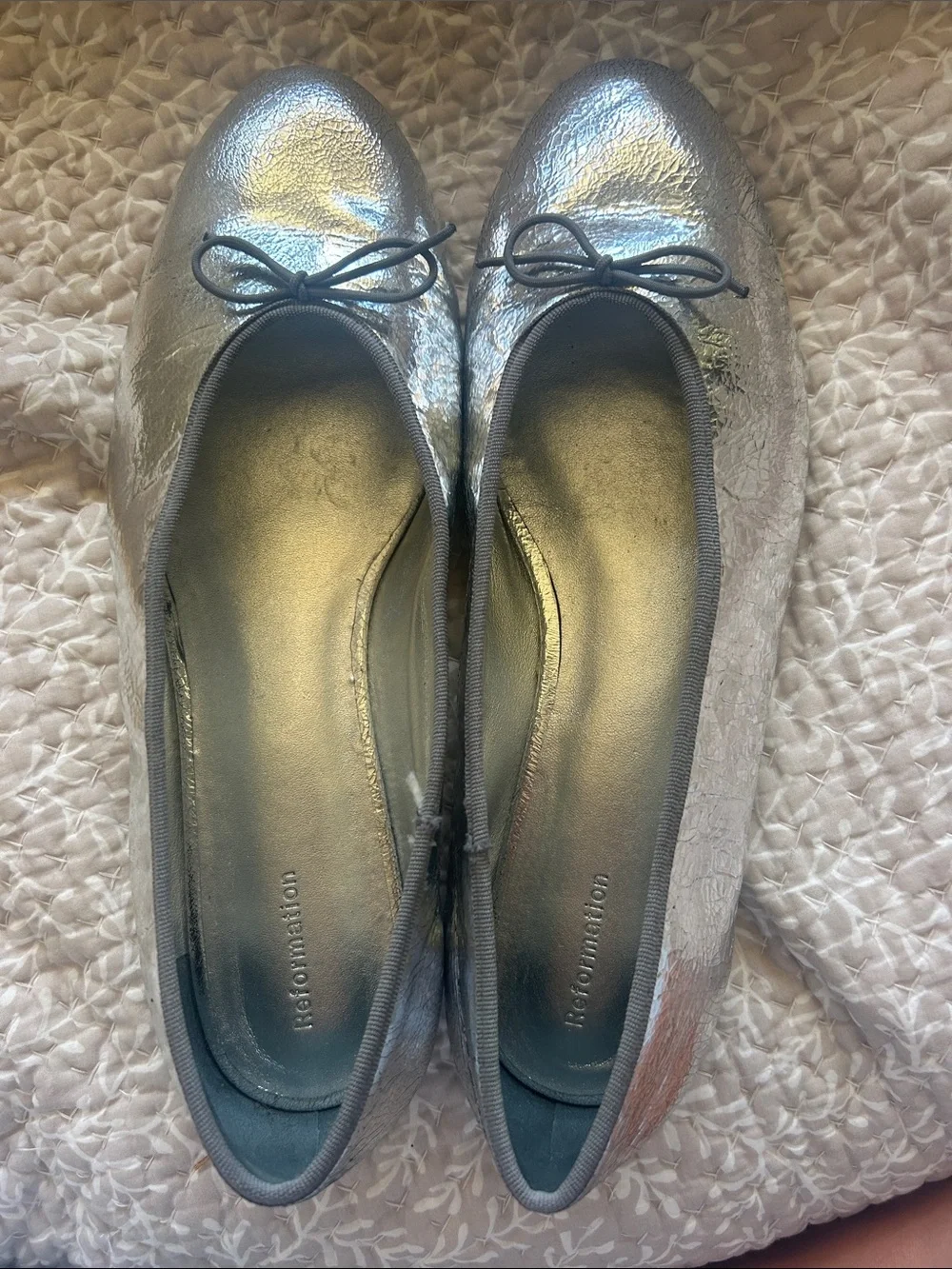 Reformation silver ballet flats
